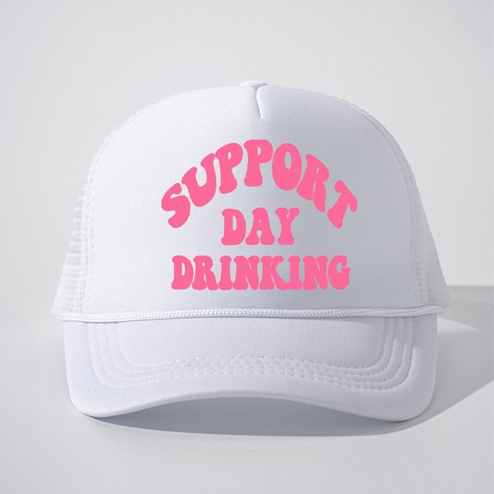 Support Day Drinking White Graphic Adjustable Snapback Trucker Hat NWOT
